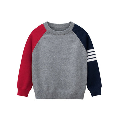 MyKids-USA® Baby Boy Contrast Design Side Striped Pattern Knitted Western Style Sweater