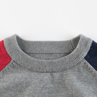 MyKids-USA® Baby Boy Contrast Design Side Striped Pattern Knitted Western Style Sweater
