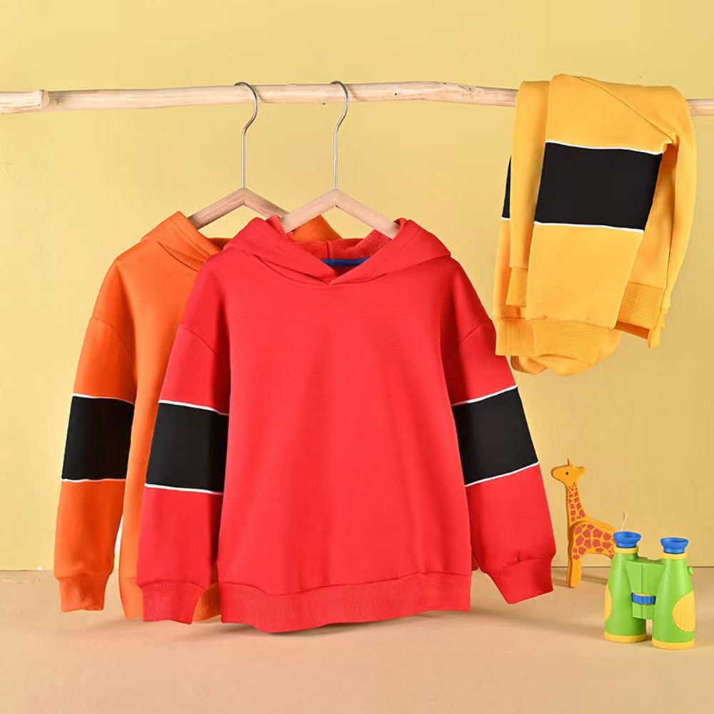MyKids-USA® Baby Boy Contrast Tape Design Solid Color Fleece Thickened Hoodies