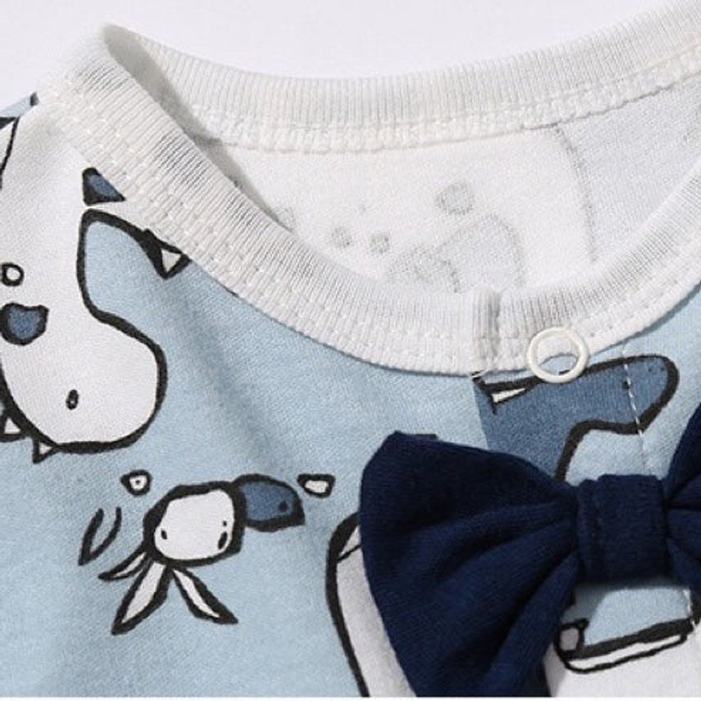 MyKids-USA® Baby Boy Dinosaur Pattern Bow Tie Patched Design Snap Button Romper Jumpsuit