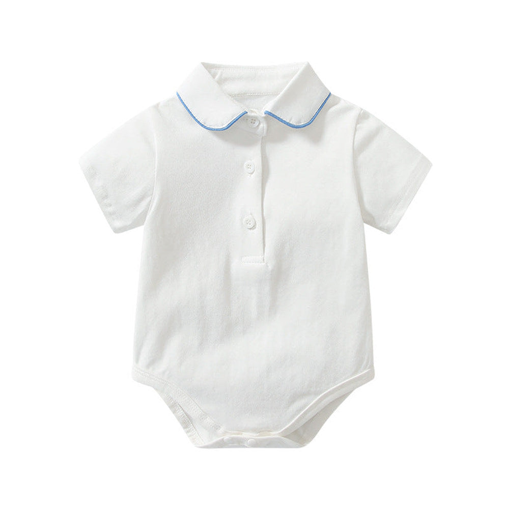MyKids-USA® Baby Boy Lapel Solid Bodysuit Combo Striped Graphic Crotch Overall Sets