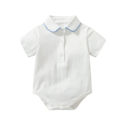 MyKids-USA® Baby Boy Lapel Solid Bodysuit Combo Striped Graphic Crotch Overall Sets