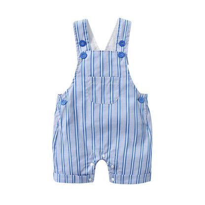 MyKids-USA® Baby Boy Lapel Solid Bodysuit Combo Striped Graphic Crotch Overall Sets