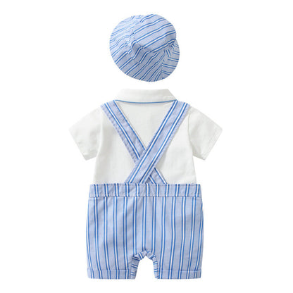 MyKids-USA® Baby Boy Lapel Solid Bodysuit Combo Striped Graphic Crotch Overall Sets