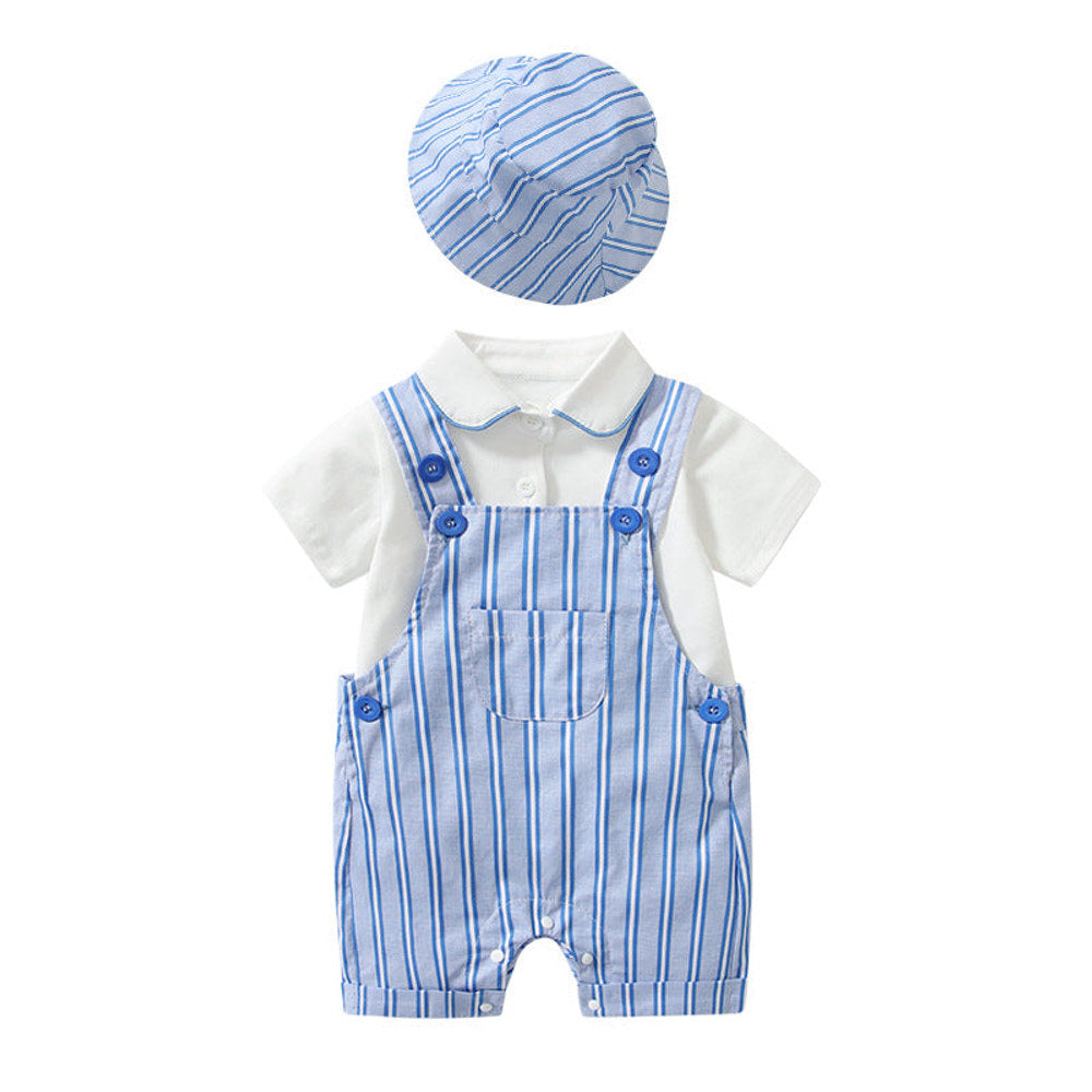 MyKids-USA® Baby Boy Lapel Solid Bodysuit Combo Striped Graphic Crotch Overall Sets