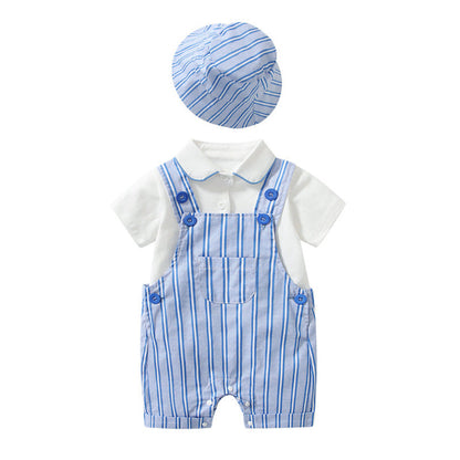 MyKids-USA® Baby Boy Lapel Solid Bodysuit Combo Striped Graphic Crotch Overall Sets