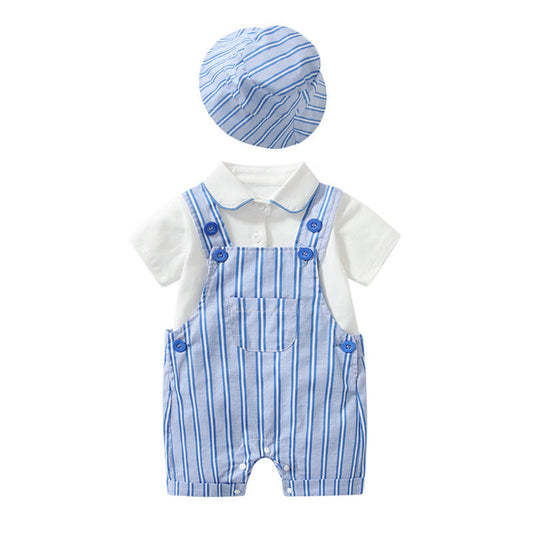 MyKids-USA® Baby Boy Lapel Solid Bodysuit Combo Striped Graphic Crotch Overall Sets