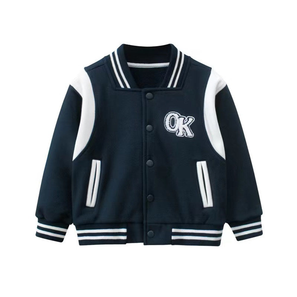 MyKids-USA® Baby Boy Letters Embroidered Pattern Contrast Design Baseball Coat