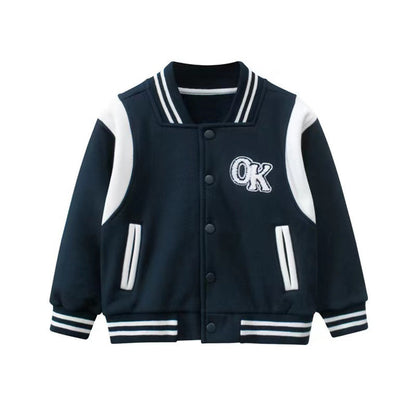 MyKids-USA® Baby Boy Letters Embroidered Pattern Contrast Design Baseball Coat