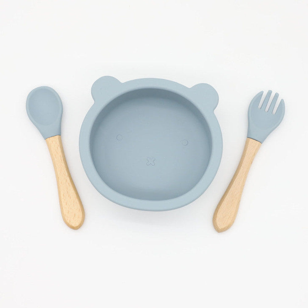 MyKids-USA® Baby Bear Shape Food Training Silicone Bowl With Spoon Tableware