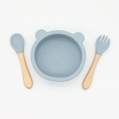 MyKids-USA® Baby Bear Shape Food Training Silicone Bowl With Spoon Tableware