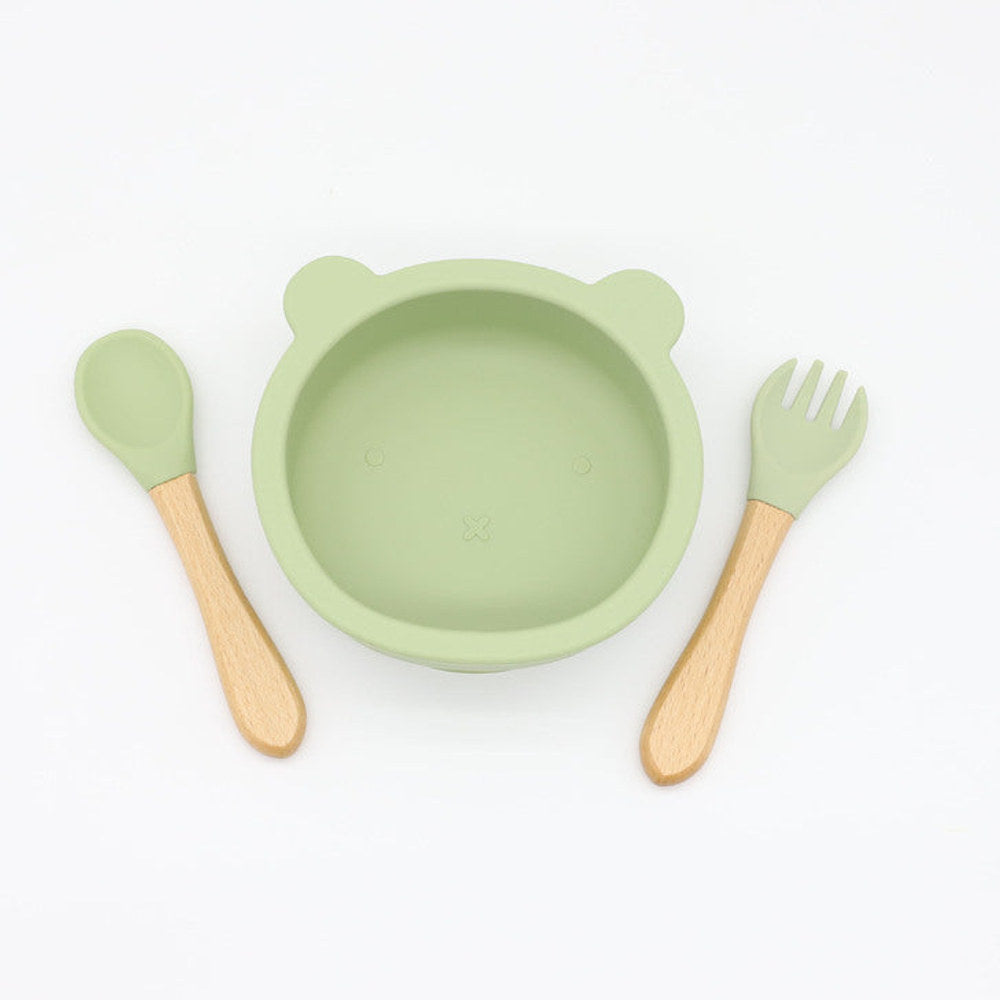 MyKids-USA® Baby Bear Shape Food Training Silicone Bowl With Spoon Tableware