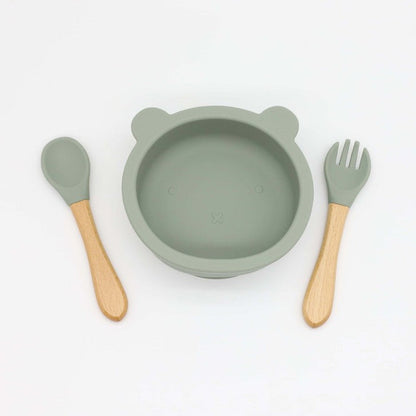 MyKids-USA® Baby Bear Shape Food Training Silicone Bowl With Spoon Tableware