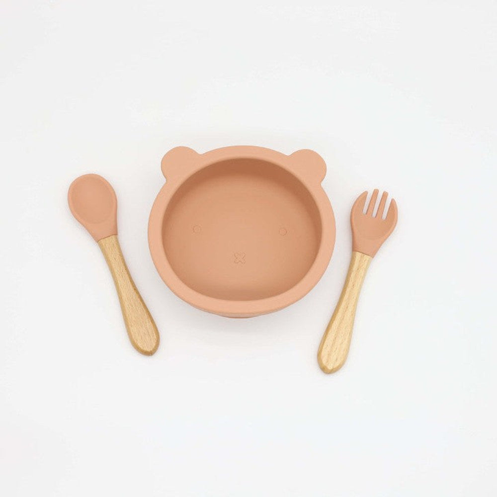 MyKids-USA® Baby Bear Shape Food Training Silicone Bowl With Spoon Tableware