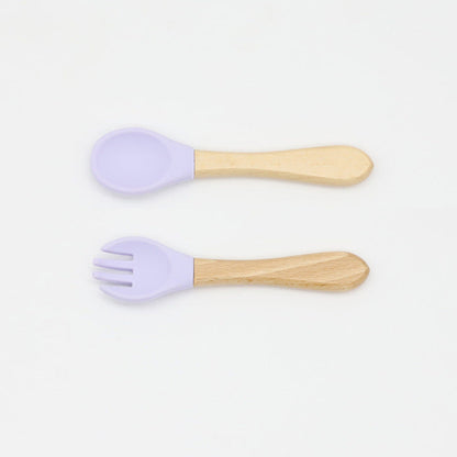 MyKids-USA® Baby Food Grade Wooden Handles Silicone Spoon Fork Cutlery