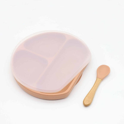 MyKids-USA® Baby Silicone Compartment Plate With Wooden Spoon