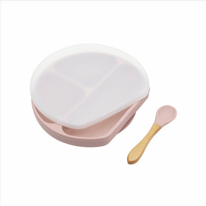 MyKids-USA® Baby Silicone Compartment Plate With Wooden Spoon