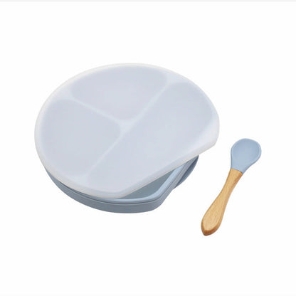 MyKids-USA® Baby Silicone Compartment Plate With Wooden Spoon