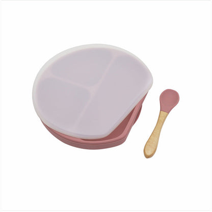 MyKids-USA® Baby Silicone Compartment Plate With Wooden Spoon