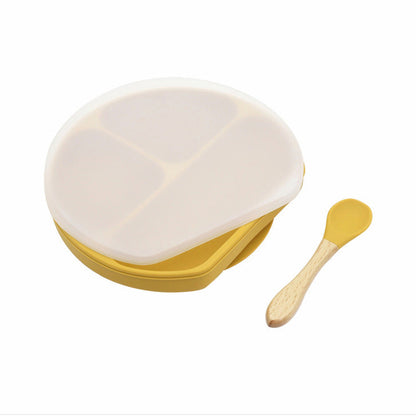 MyKids-USA® Baby Silicone Compartment Plate With Wooden Spoon