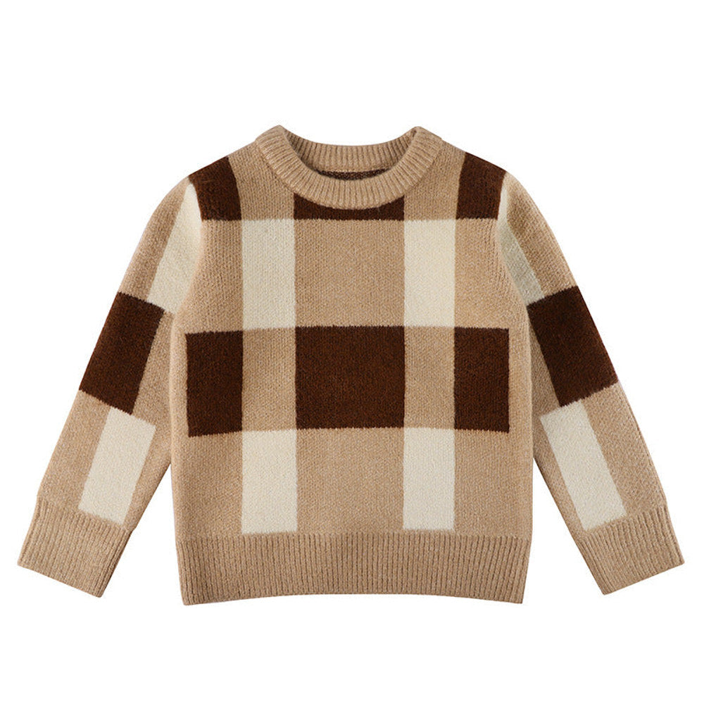 MyKids-USA® Baby Boy Plaid Graphic O-Neck Long Sleeves Western Classic Sweater