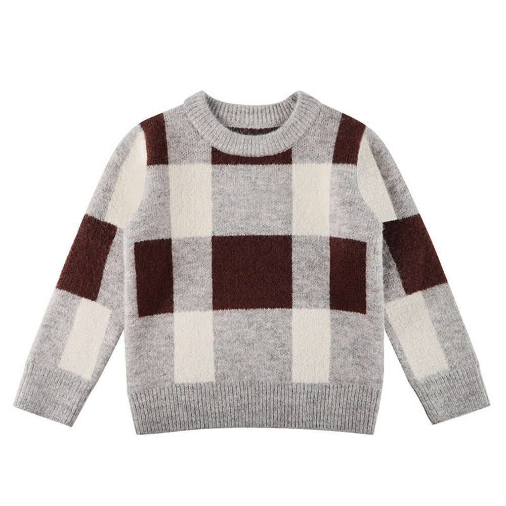 MyKids-USA® Baby Boy Plaid Graphic O-Neck Long Sleeves Western Classic Sweater