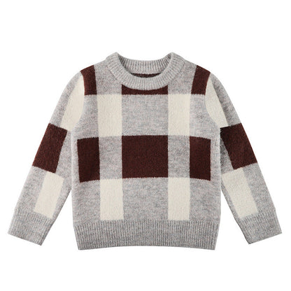 MyKids-USA® Baby Boy Plaid Graphic O-Neck Long Sleeves Western Classic Sweater