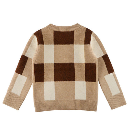 MyKids-USA® Baby Boy Plaid Graphic O-Neck Long Sleeves Western Classic Sweater