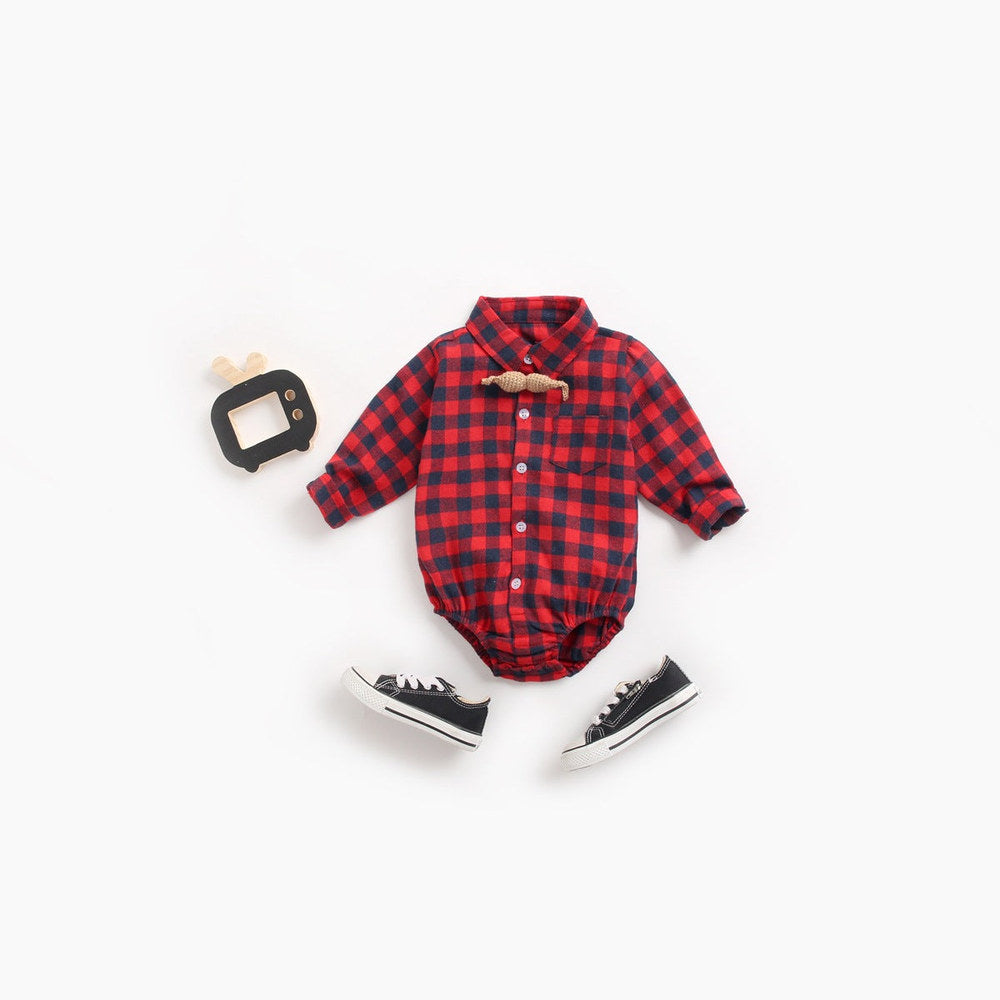 MyKids-USA® Baby Boy Plaid Pattern Buttoned Shirt With Pockets Long Sleeve bodysuit