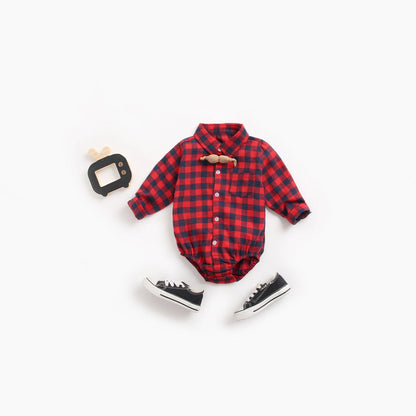 MyKids-USA® Baby Boy Plaid Pattern Buttoned Shirt With Pockets Long Sleeve bodysuit