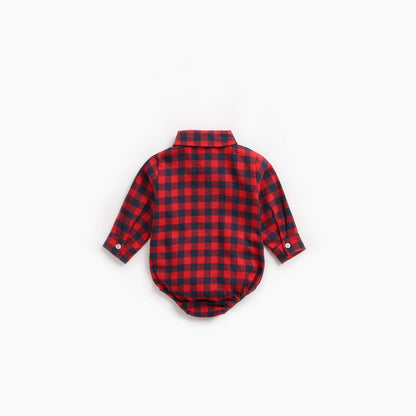 MyKids-USA® Baby Boy Plaid Pattern Buttoned Shirt With Pockets Long Sleeve bodysuit