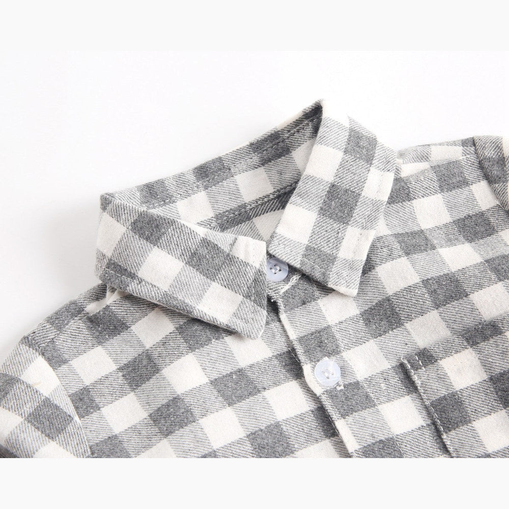 MyKids-USA® Baby Boy Plaid Pattern Buttoned Shirt With Pockets Long Sleeve bodysuit