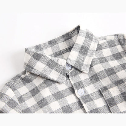 MyKids-USA® Baby Boy Plaid Pattern Buttoned Shirt With Pockets Long Sleeve bodysuit