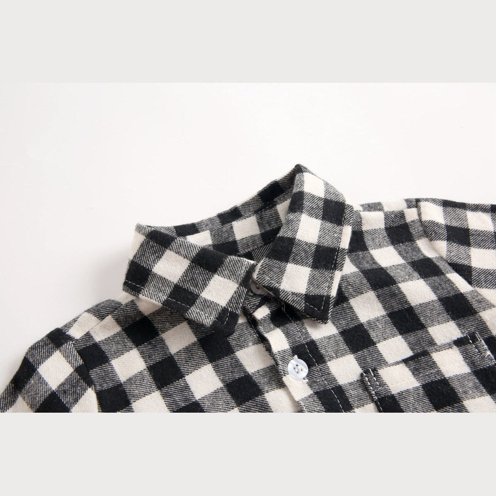 MyKids-USA® Baby Boy Plaid Pattern Buttoned Shirt With Pockets Long Sleeve bodysuit