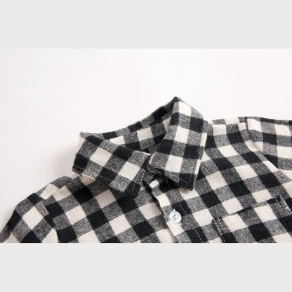 MyKids-USA® Baby Boy Plaid Pattern Buttoned Shirt With Pockets Long Sleeve bodysuit