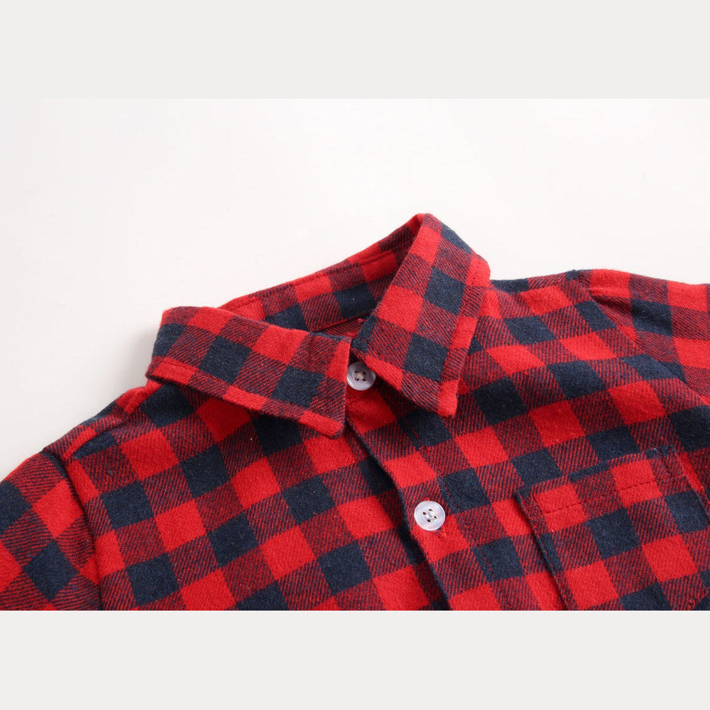 MyKids-USA® Baby Boy Plaid Pattern Buttoned Shirt With Pockets Long Sleeve bodysuit