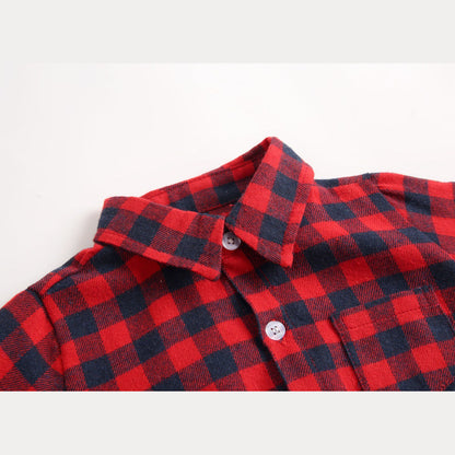 MyKids-USA® Baby Boy Plaid Pattern Buttoned Shirt With Pockets Long Sleeve bodysuit