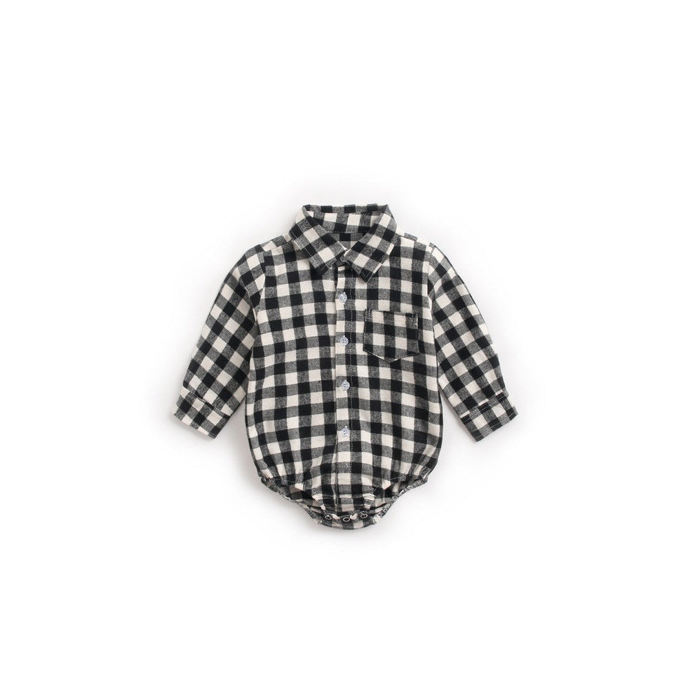 MyKids-USA® Baby Boy Plaid Pattern Buttoned Shirt With Pockets Long Sleeve bodysuit