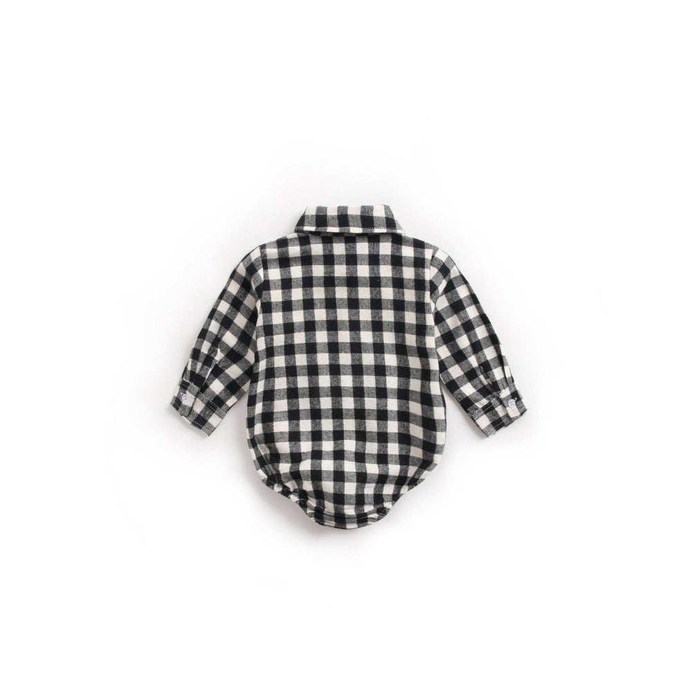 MyKids-USA® Baby Boy Plaid Pattern Buttoned Shirt With Pockets Long Sleeve bodysuit