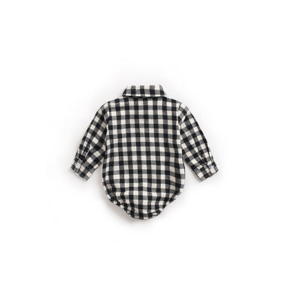 MyKids-USA® Baby Boy Plaid Pattern Buttoned Shirt With Pockets Long Sleeve bodysuit