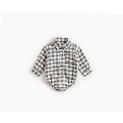 MyKids-USA® Baby Boy Plaid Pattern Buttoned Shirt With Pockets Long Sleeve bodysuit