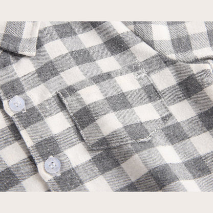 MyKids-USA® Baby Boy Plaid Pattern Buttoned Shirt With Pockets Long Sleeve bodysuit