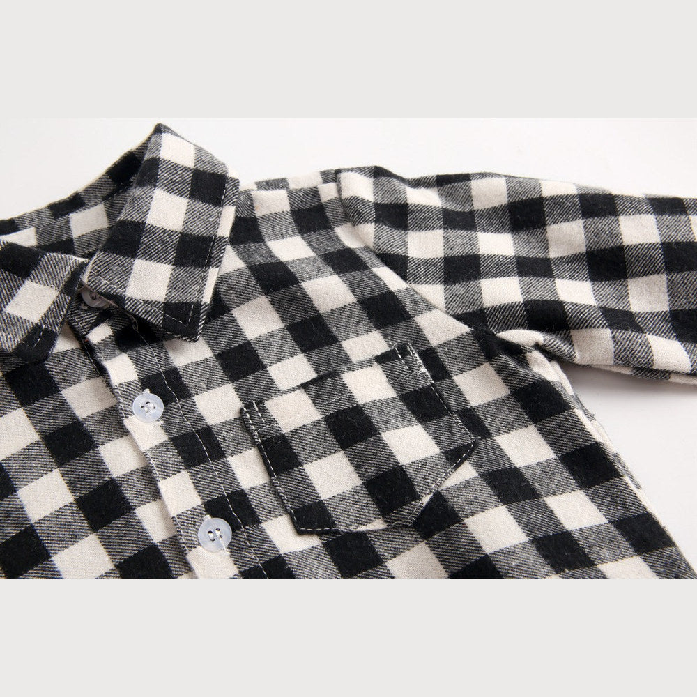 MyKids-USA® Baby Boy Plaid Pattern Buttoned Shirt With Pockets Long Sleeve bodysuit