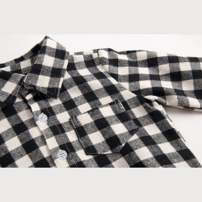 MyKids-USA® Baby Boy Plaid Pattern Buttoned Shirt With Pockets Long Sleeve bodysuit