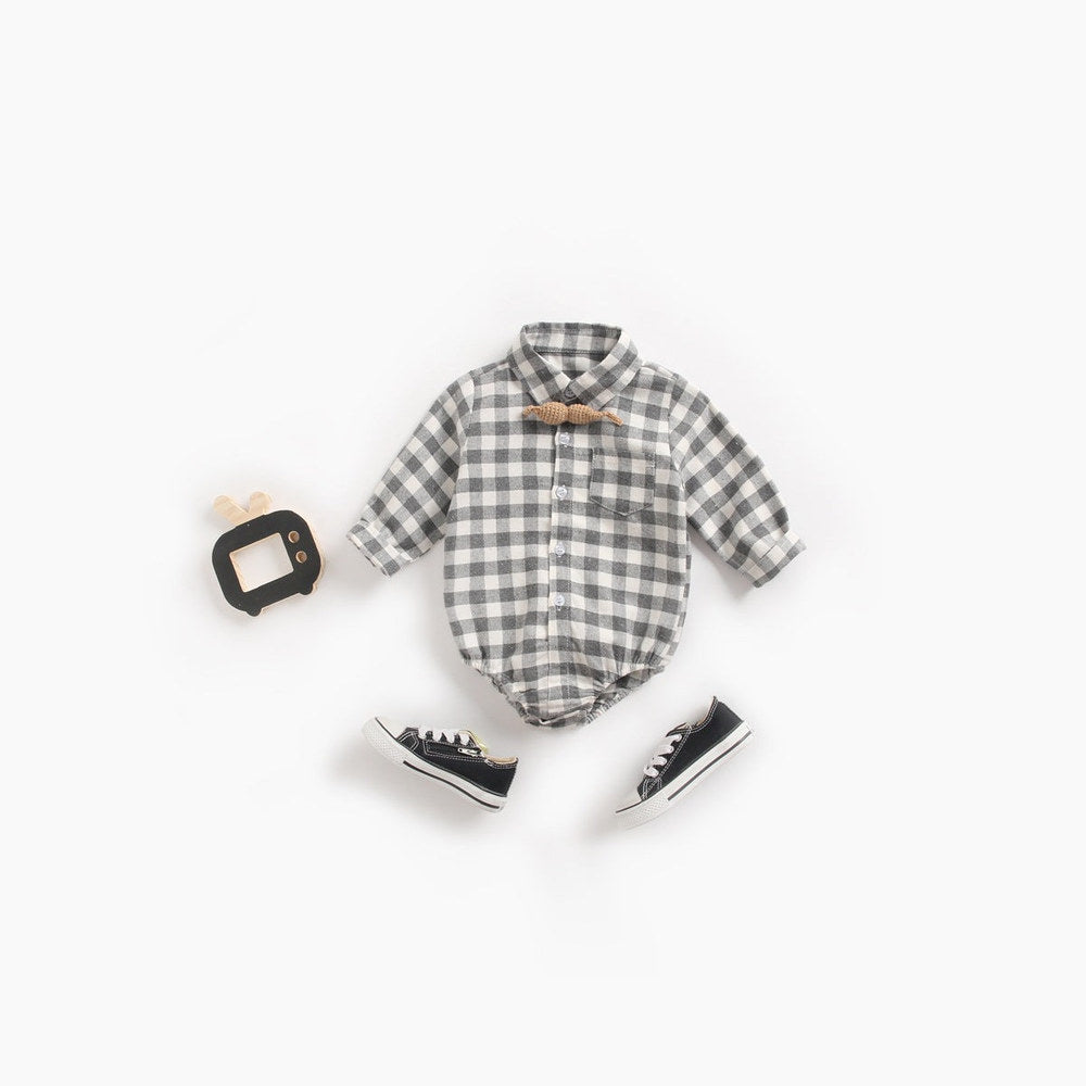 MyKids-USA® Baby Boy Plaid Pattern Buttoned Shirt With Pockets Long Sleeve bodysuit