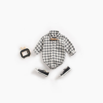 MyKids-USA® Baby Boy Plaid Pattern Buttoned Shirt With Pockets Long Sleeve bodysuit