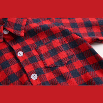 MyKids-USA® Baby Boy Plaid Pattern Buttoned Shirt With Pockets Long Sleeve bodysuit