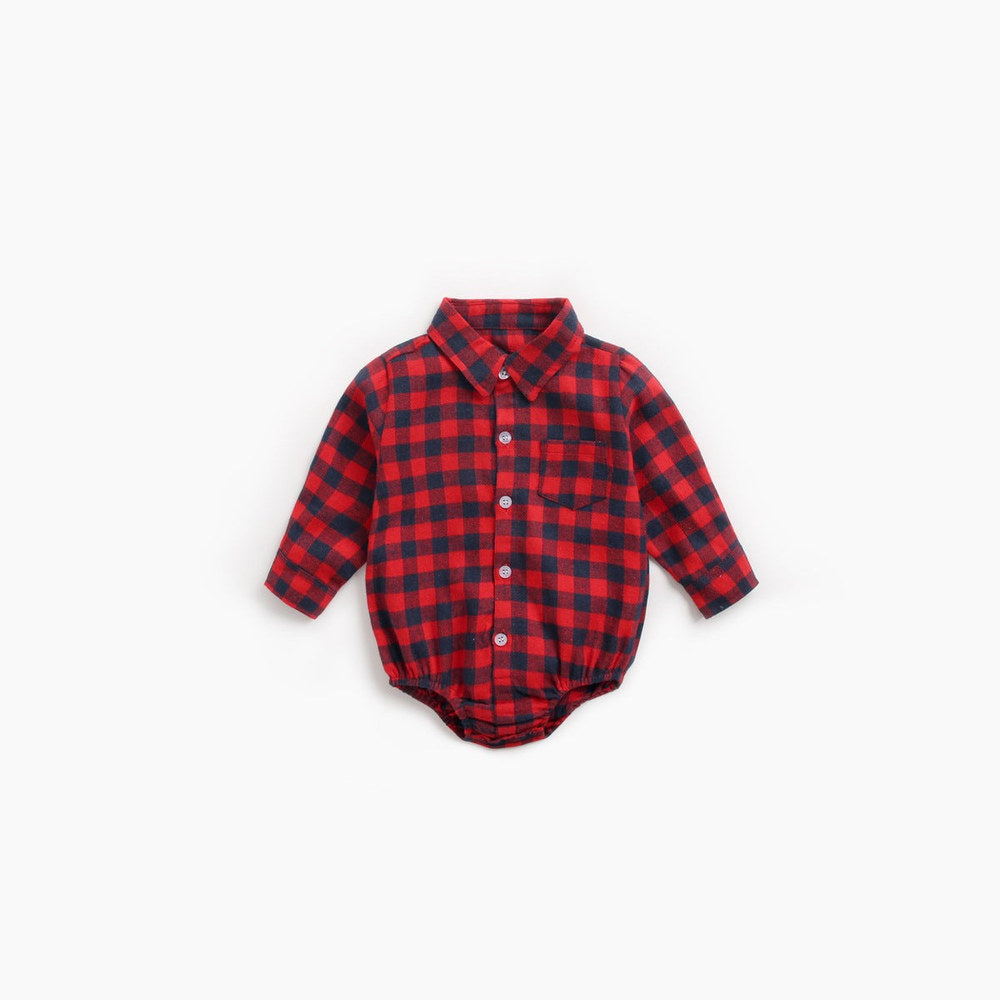 MyKids-USA® Baby Boy Plaid Pattern Buttoned Shirt With Pockets Long Sleeve bodysuit