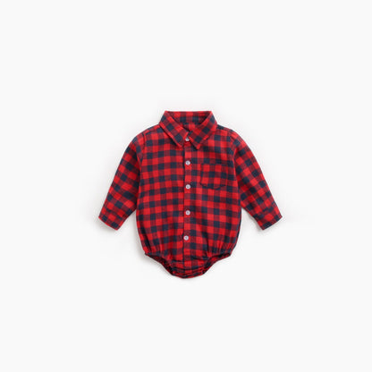 MyKids-USA® Baby Boy Plaid Pattern Buttoned Shirt With Pockets Long Sleeve bodysuit