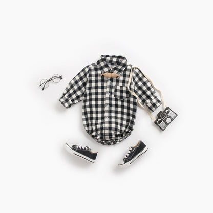 MyKids-USA® Baby Boy Plaid Pattern Buttoned Shirt With Pockets Long Sleeve bodysuit